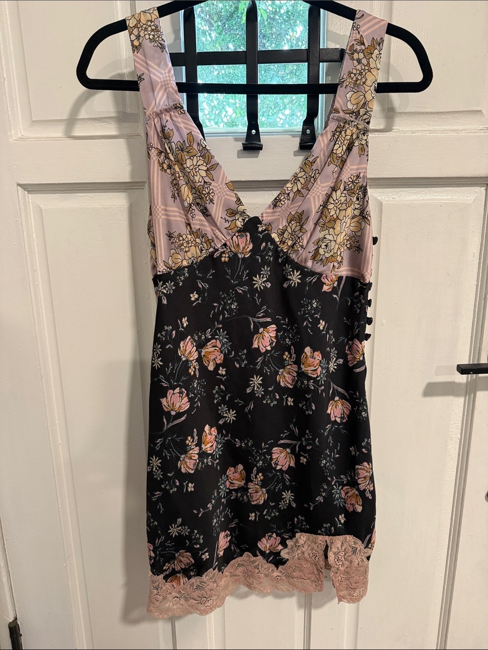 Free People Floral Lace Trim Slip Dress in Black and Blush